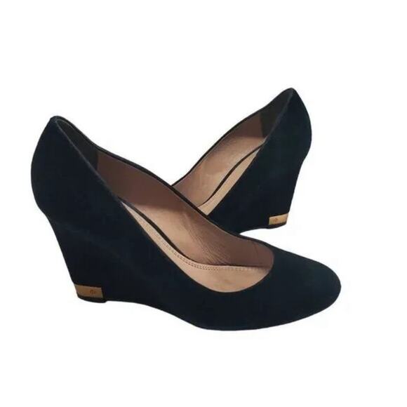 Tory Burch Black Suede Astoria Wedge Heels Size 7.5 - Picture 7 of 9